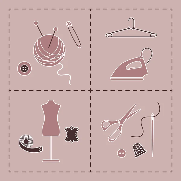 Ilustración Vectorial Con Herramientas Accesorios Para Coser Botones Clew Agujas — Archivo Imágenes Vectoriales