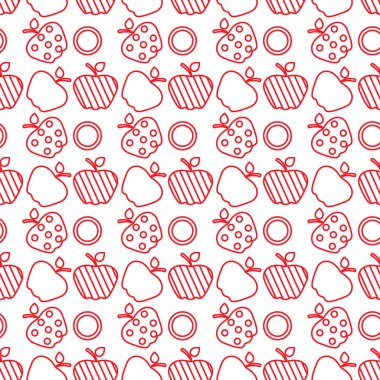 Elma ile Seamless modeli. Apple ve yaprak ile vektör çizim. Meyve arka plan. Tasarım poster, tekstil, tebrik kartı.