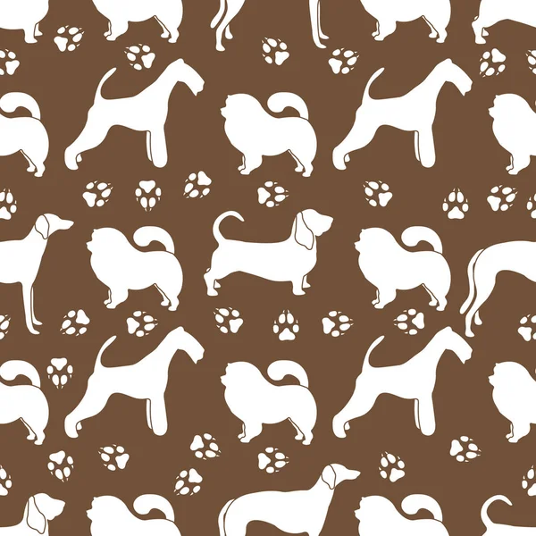 Seamless Pattern Dogs Different Breeds Dog Tracks Animal Background Design — Stock Vector