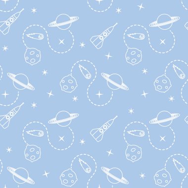 Roket, kuyruklu yıldız, gezegen, yıldız ile Seamless modeli. Uzay araştırmaları. Astronomi. Bilim.