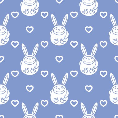 Karikatür tavşan ve kalpleri ile Seamless modeli. Doğum günü, Sevgililer günü, Happy Easter vektör arka plan. Festival arka plan. Paskalya tavşanı, tavşan, tavşan.