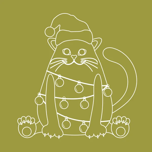 Новым 2019 Годом Рождественской Векторной Иллюстрацией Кот Рождественской Шляпе Гирляндой — стоковый вектор
