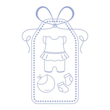 Vektör çizim bebek giysileri ile. Bib, çorap, gömlek. Yenidoğan için gerekli şeyler.