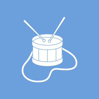 Vektör çizim davul ile. Müzik aleti. Oyuncak. Kartpostal, başlık sayfası, poster veya baskı için tasarım.