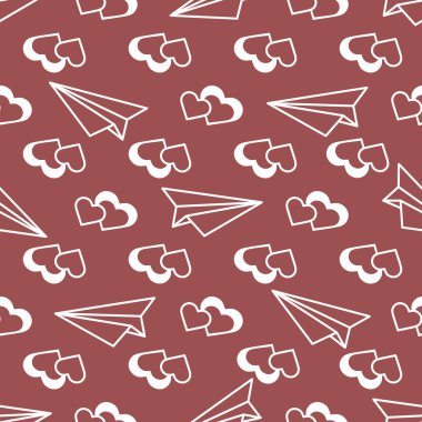 Kağıt Uçak, kalpleri ile Seamless modeli. Tebrik kartı Sevgililer günün kutlu olsun. Romantik arka plan.