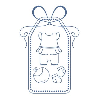 Vektör çizim bebek giysileri ile. Bib, çorap, gömlek. Yenidoğan için gerekli şeyler.