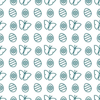 Paskalya yumurtaları, kelebekler ile Seamless modeli. Mutlu Paskalyalar. Festival arka plan. Başlık sayfası, poster veya baskı için tasarım.