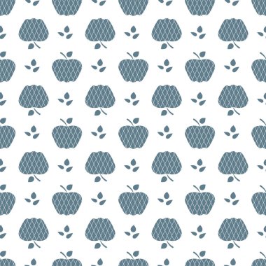 Elma ile Seamless modeli. Apple ve yaprak ile vektör çizim. Meyve arka plan. Tasarım poster, tekstil, tebrik kartı.