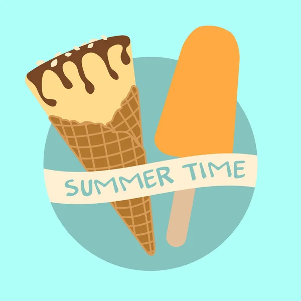 Ilustración Vectorial Con Delicioso Cono Helado Helado Inscripción Hora Verano — Archivo Imágenes Vectoriales