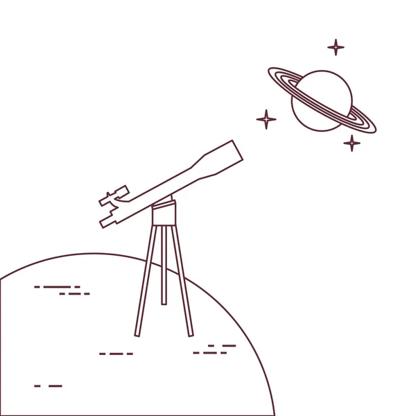 Vektorillustration Mit Teleskop Planet Saturiert Mit Ringsystem Astronomie Design Für — Stockvektor