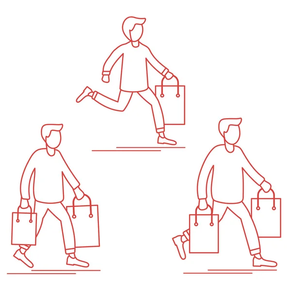 Shopping men carry gift bags. Sale. Special Offer. — Stock Vector