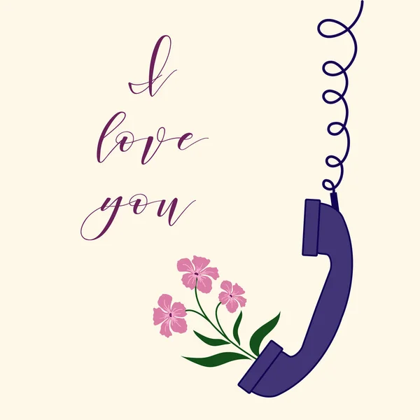 Handle handset and flowers. Romantic background. — Stock Vector