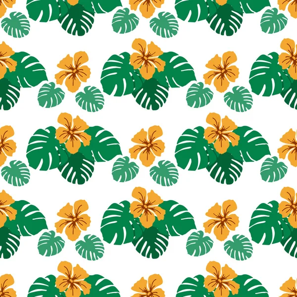 Tropical seamless pattern Monstera leaves, flowers — Stock Vector