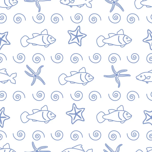 Patrón sin costura vectorial con estrellas de mar y peces . — Archivo Imágenes Vectoriales