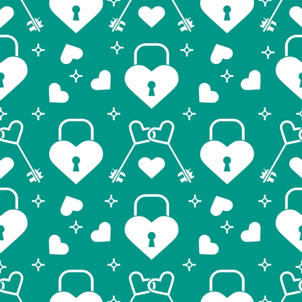 Seamless holiday pattern. Hearts, lock, keys. — Stock Vector