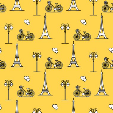 Paris. Seamless modeli. Simgeler ve simge.