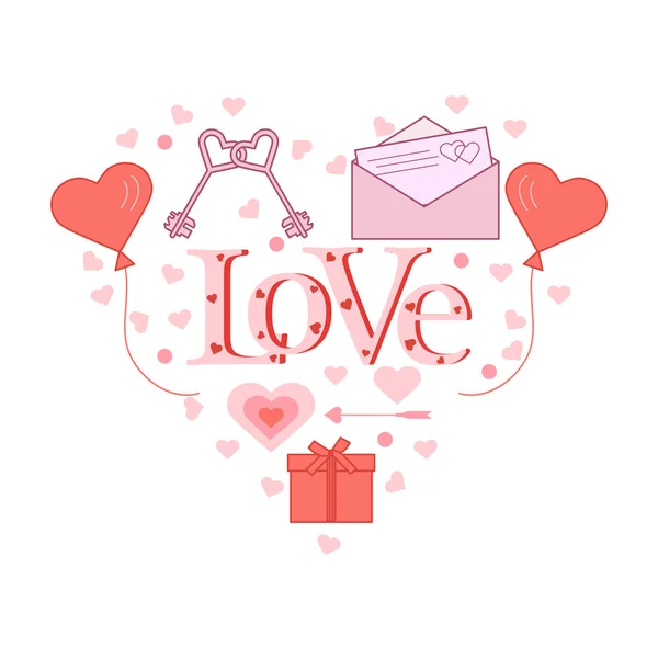 Dia dos Namorados, aniversário. Símbolos românticos — Vetor de Stock