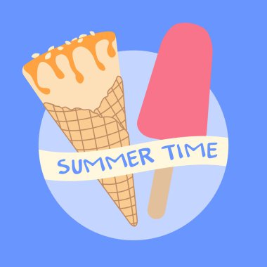 Vektör çizim dondurma koni, Buz lolly ile