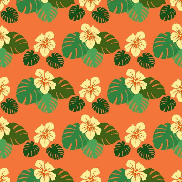 Motif tropical sans couture Monstera feuilles, fleurs — Image vectorielle