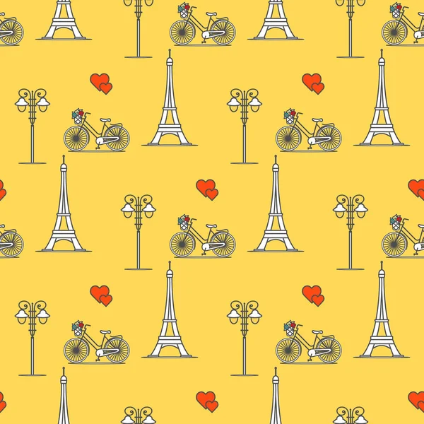 Paris. nahtloses Muster. Symbole und Wahrzeichen. — Stockvektor