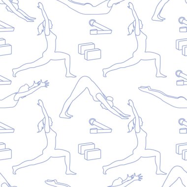 Yoga yaparken kadınlarla spor seamless modeli.