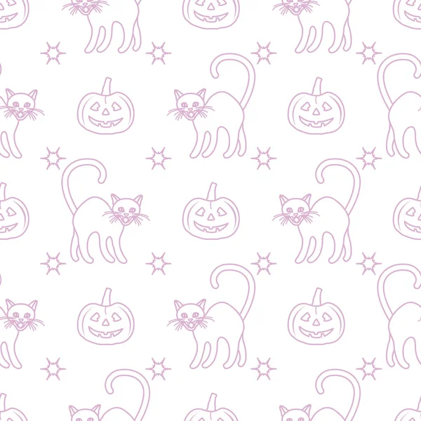Das nahtlose Muster von Halloween 2019. Kürbisse, Katzen. — Stockvektor