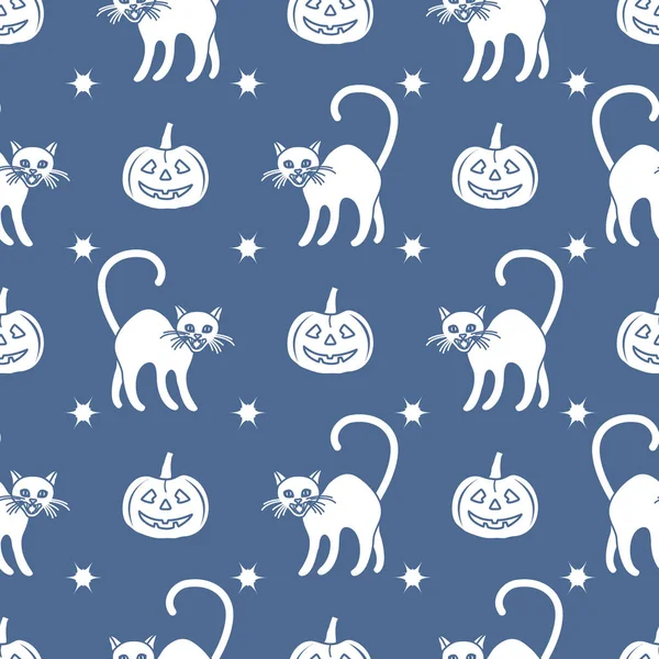 Halloween 2019 padrão sem costura. Abóboras, gatos . — Vetor de Stock