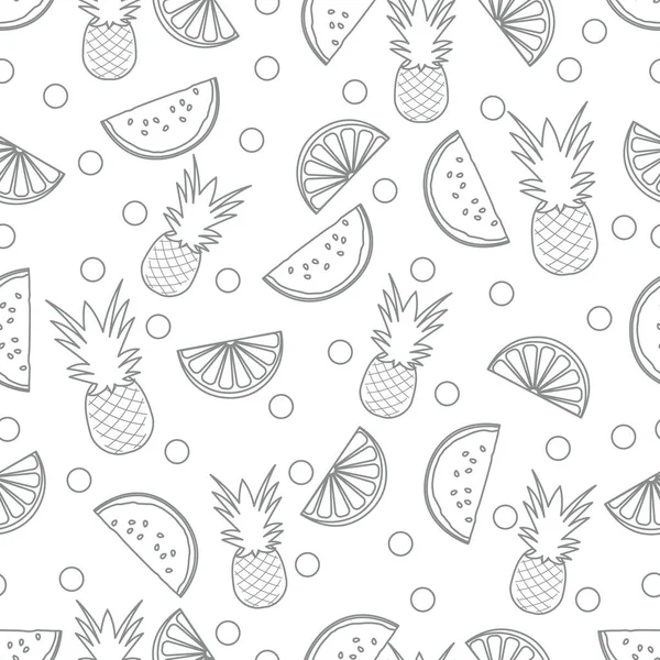 Motif sans couture avec ananas orange, pastèque — Image vectorielle