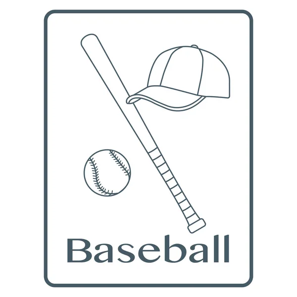 Batte de baseball, balle, casquette. Illustration vectorielle sport — Image vectorielle