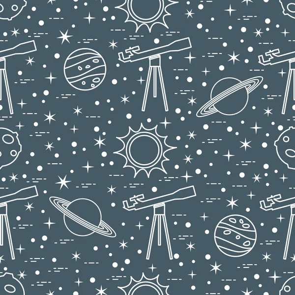 Patrón sin costuras. Telescopio, sol, planetas, estrellas . — Archivo Imágenes Vectoriales