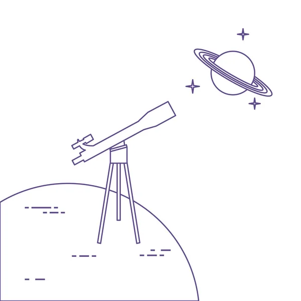 Telescopio, pianeta Saturno con anelli. Astronomia . — Vettoriale Stock