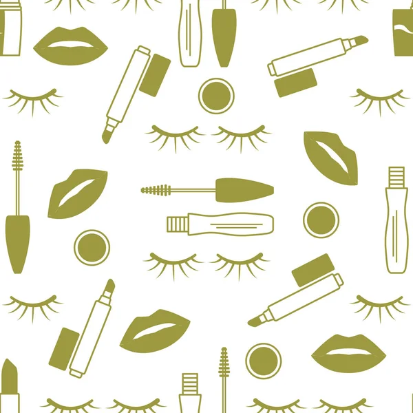 Naadloze patroon wimpers, lippen, mascara, lippenstift — Stockvector