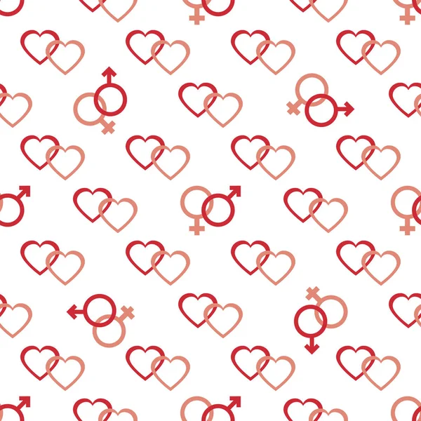 Pattern gender symbols, hearts. Valentine's Day — Stock Vector