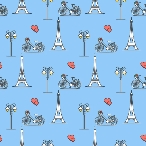 Paris. nahtloses Muster. Symbole und Wahrzeichen. — Stockvektor
