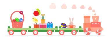Tren Paskalya sembolleri taşır. Tatil için hediyeler.