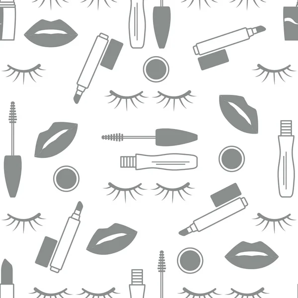 Seamless pattern Eyelashes, lips, mascara lipstick — Stock Vector