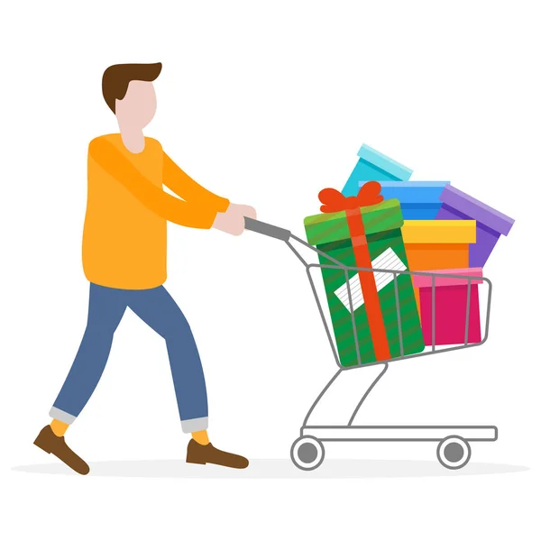 Winkelen man. Boxing day verkoop. Speciale aanbieding. — Stockvector