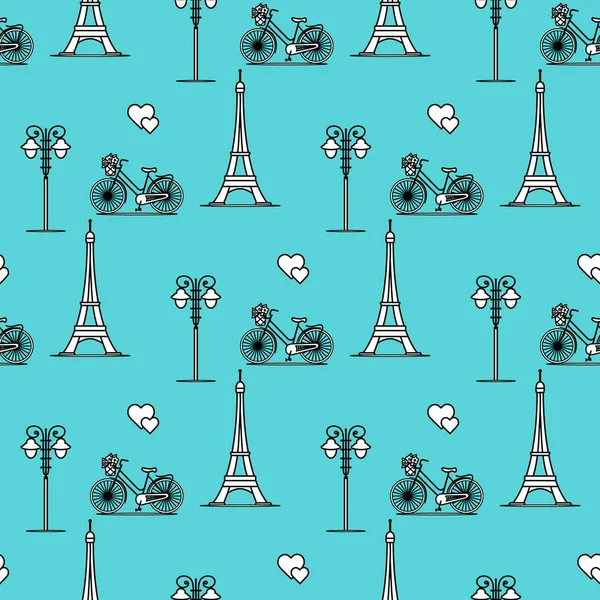 Paris. Seamless pattern. Symbols and landmarks.