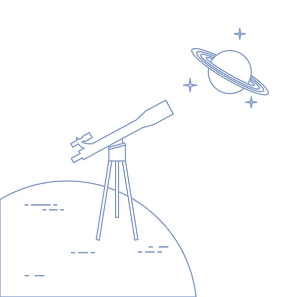 Dalekohled, planeta Saturn s kroužky. Astronomie. — Stockový vektor