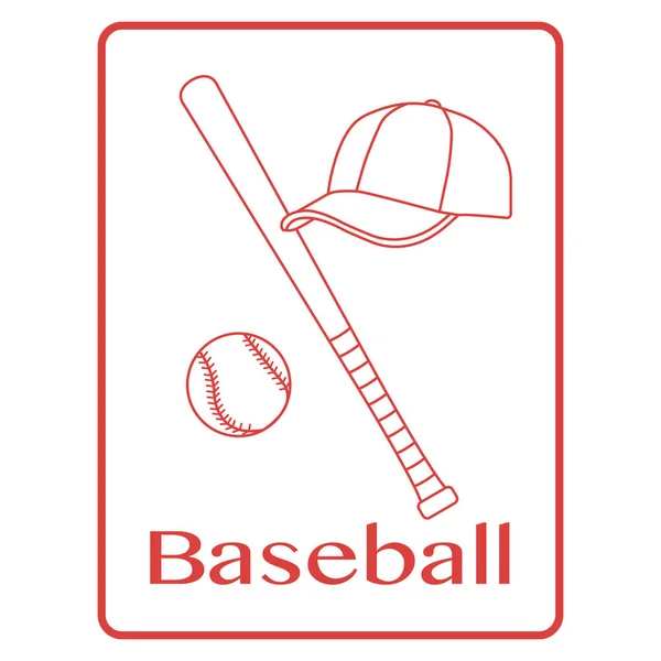 Бейсбольная бита, мяч, кепка. Спортивная векторная иллюстрация — стоковый вектор