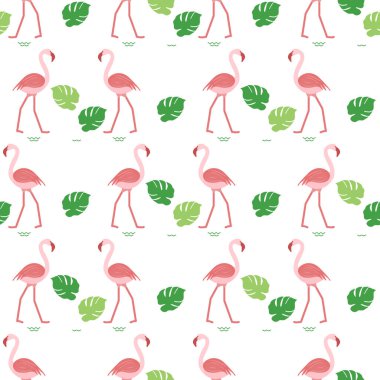Monstera seamless modeli flamingo, yaprakları