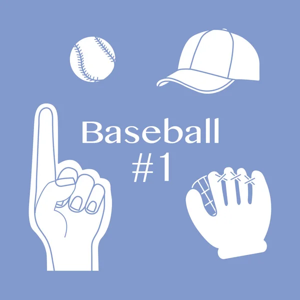 Baseball foam finger, ball, cap, glove. Sport, fan
