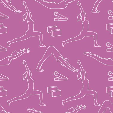 Yoga yaparken kadınlarla spor seamless modeli.