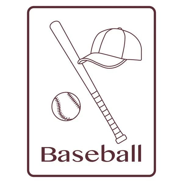 野球のバット、ボール、キャップ。スポーツのベクトル図 — ストックベクタ