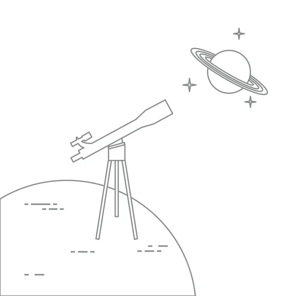 Telescopio, planeta Saturno con anillos. Astronomía . — Vector de stock