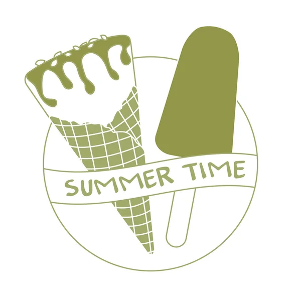 Illustration vectorielle avec cône de crème glacée, glacée — Image vectorielle