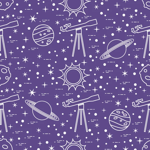Patrón sin costuras. Telescopio, sol, planetas, estrellas . — Archivo Imágenes Vectoriales