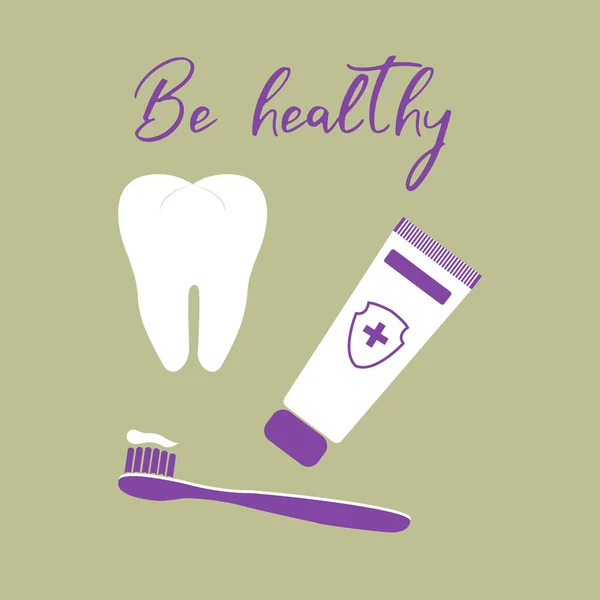 Diente, cepillo de dientes, pasta de dientes. Clínica dental . — Archivo Imágenes Vectoriales