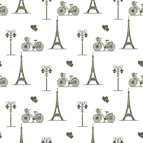 巴黎。无缝模式。符号和地标. — 图库矢量图片