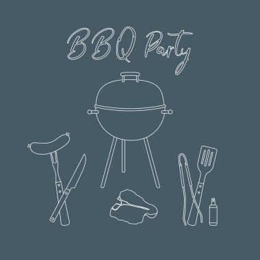 Vektör çizim araçlarıyla ızgara ve Barbekü.